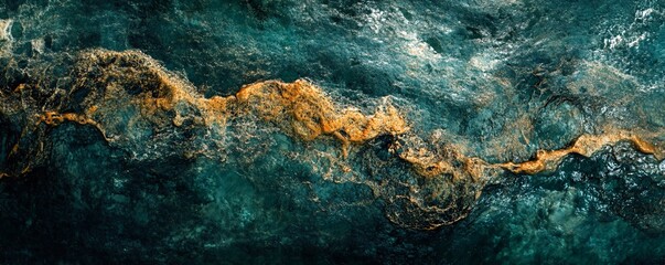 Poster - Golden veins running through teal green rock formation