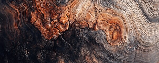 Aufkleber - Dark brown wood texture showing knots and growth rings
