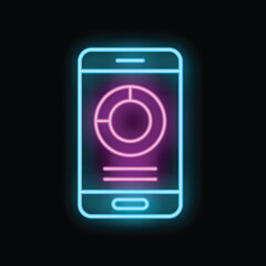 Poster - Neon smartphone displaying a pie chart, representing the concept of mobile data analysis