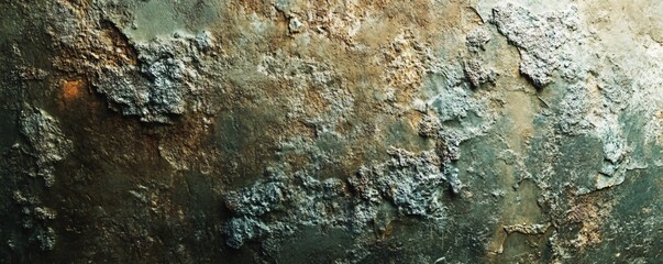 Poster - Green and brown weathered wall showing its age and decay