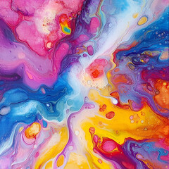 Poster - Abstract Vibrant Colorscape: A mesmerizing explosion of vibrant colors swirls and blends in this fluid acrylic painting, creating a dynamic and captivating visual experience.  