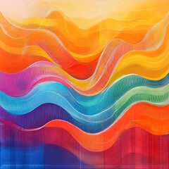 Poster - Vibrant Wave Abstract: An explosion of color in a dynamic abstract painting.  Swirling waves of red, orange, yellow, green, blue, and purple create a mesmerizing visual rhythm.