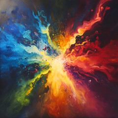 Poster - Cosmic Burst: A vibrant explosion of color, radiating from a central point of light, evokes feelings of energy, excitement, and a sense of the infinite.