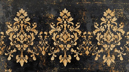 Wall Mural - Gold damask pattern on dark background, design element for textile, wallpaper, or packaging