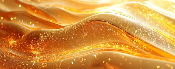 Wall Mural - shiny golden abstract waves forming luxurious curved yellow lines with a sparkling effect.