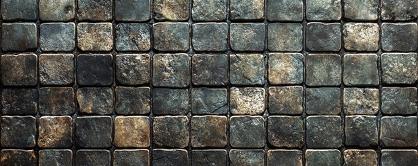 Poster - Ancient cobblestone pavement forming a rustic background texture