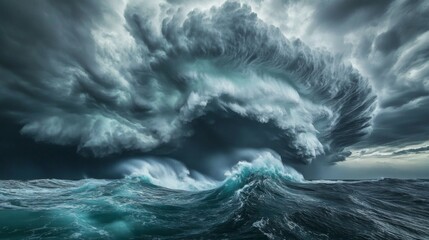 Wall Mural - dramatic and stunning storm clouds over the ocean with rain and waves