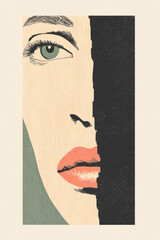 Poster - Captivating Minimalist Portrait with Bold Colors and Abstract Style Exploring Expression and Mystery