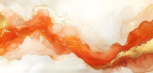 Wall Mural - soft swirling watercolor flow in warm orange and cream, accented with touches of gold for a refined 