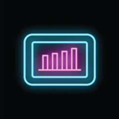 Poster - Neon sign showing a tablet displaying a growing chart, a great concept for mobile marketing and business growth
