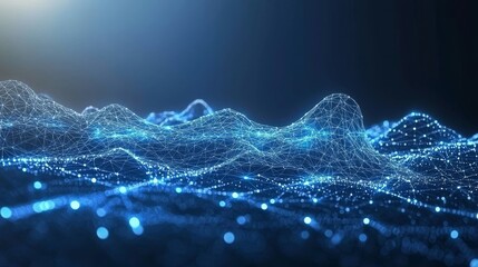 Poster - A network of complex lines and dots forming a luminous abstract pattern on a dark backdrop, representing connectivity and modern digital technology.