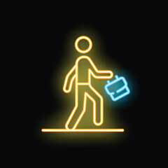 Poster - Neon sign of a businessman walking and carrying a briefcase in his hand