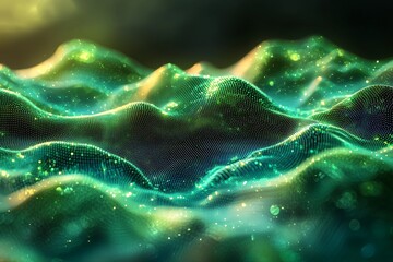 Poster - A blue green technology background, cyber nano information, abstract communication, future tech data innovation, and a network connection to the internet