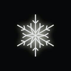 Poster - White glowing neon sign shaped as a snowflake on a black background