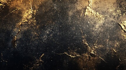Poster - Abstract grunge background with gold paint splashes on black