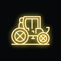 Aufkleber - Yellow glowing neon sign depicting a futuristic steampunk vehicle on a black background