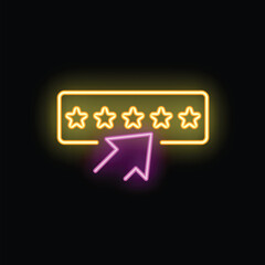 Poster - Neon sign representing clicking on a five stars rating, concept of online satisfaction