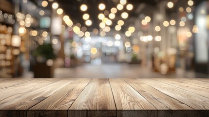 Poster - Warm lights illuminate a lively marketplace filled with energy and life. A rustic wooden table invites people to gather and enjoy delightful moments together in this welcoming atmosphere