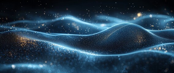 Wave of blue lines. A modern abstract digital technology background featuring moving lines and flowing particles, ideal for brochures and flyers in the hi-tech and big data realm