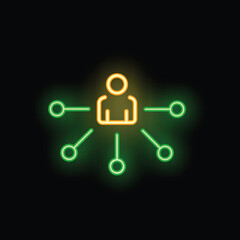 Poster - Neon sign depicting a person at the center of a network, connecting to multiple points