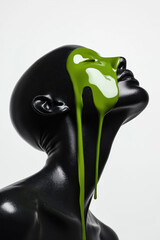 Poster - Surreal Abstract Conceptual Art with Vibrant Green Fluid on Minimalist Black Silhouette Expressing Emotions and States of Mind in Bold Contrasting Modern Design