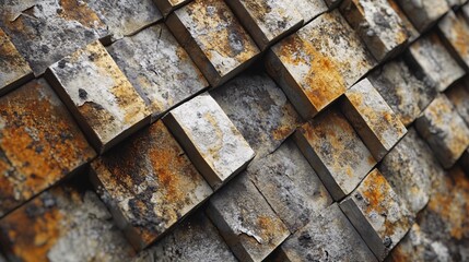 Poster - Wall is forming a pattern with many damaged rusty cubes