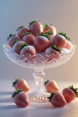 Poster - fresh strawberries arranged in a crystal bowl with a soft background during golden hour