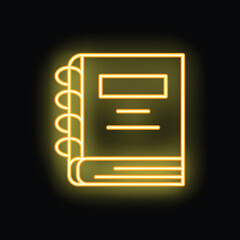 Poster - Bright yellow neon icon of a spiral notebook glowing on a black background