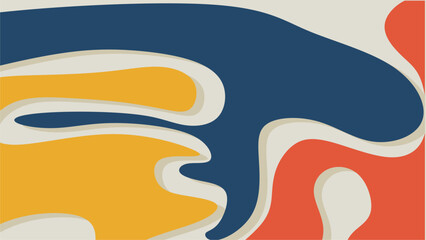 Poster - Abstract background with curved shapes, Blue, orange, yellow. Wall decor, decoration, graphics. Flyer,seamless