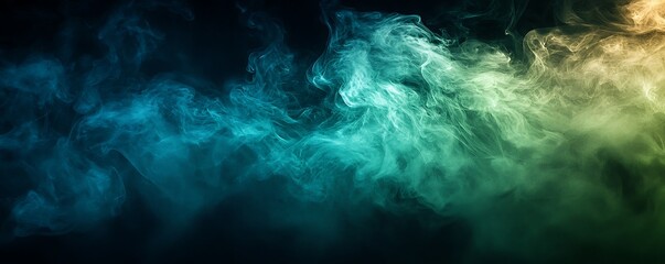 Wall Mural - swirling clouds of green and blue smoke on a black background, creating a mysterious and eerie atmos