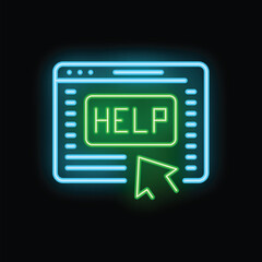 Poster - Neon sign of a website with a help button being clicked by a mouse cursor