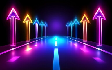 Poster - Digital innovation is depicted by futuristic growth arrows on a high-tech backdrop. Large-scale data analysis is central to advancing financial progress in trading and investing. Graphic design is