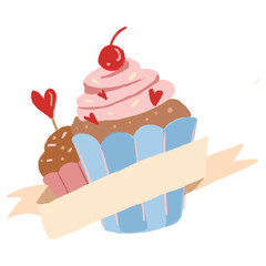 Wall Mural - Bityhday cake png sticker, ribbon banner