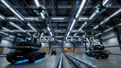 Fototapete - Innovative robotics in an advanced warehouse setting showcases modern automation technology