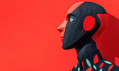 Poster - Vibrant Abstract Portrait with Geometric Lines and Bold Colors Capturing Modern Artistic Expression in Red