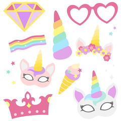 Wall Mural - pastel unicorn stickers collection transparent png