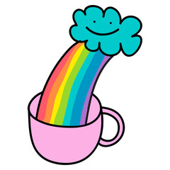 Wall Mural - rainbow in a pink cup sticker with a white border design element