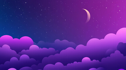 Wall Mural - purple gradient mystical moonlight sky with clouds and stars phone background wallpaper,