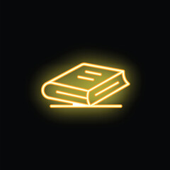 Canvas Print - Yellow neon sign of an open book lying on a surface is glowing against a dark background