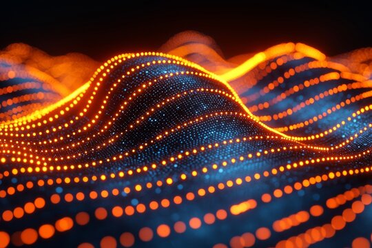 Dark indigo and orange tones in a modern tech background with lines