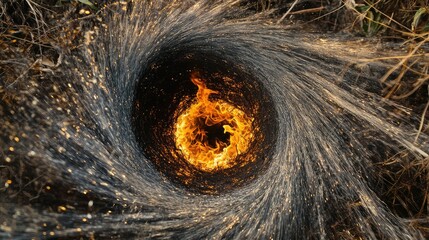 Poster - A fireball caught in a whirlwind, spinning rapidly with embers flying outward.