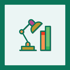 Poster - Modern Desk Lamp and Books Icon Illustration