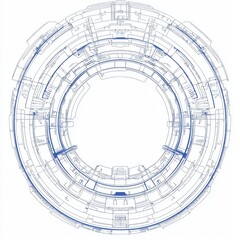 Poster - A futuristic digital interface featuring bright neon blue circles arranged concentrically, with a transparent central area, ideal for advanced software or sci-fi visuals.