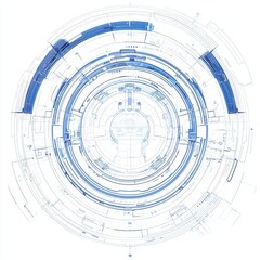 Poster - An advanced digital interface with neon blue circles in concentric patterns and a transparent center, perfect for modern software or science fiction graphics.