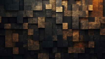 Poster - Intricate Mosaic of Grainy Rectangles with Textured Surfaces in Dark and Warm Tones for Abstract Artistic Background or Design Projects