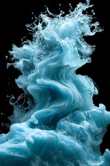 Wall Mural - turquoise ocean waves crashing with foam, isolated on a black background, evoking the beauty of the 