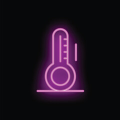 Poster - Neon thermometer is glowing with a rising temperature bar on a dark background
