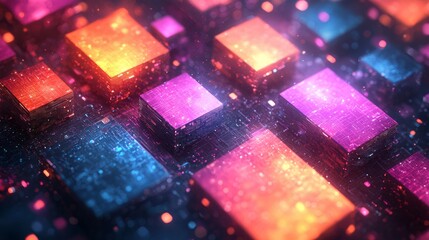 Poster - Raster illustration. Digital technology. Design for wallpaper, background, poster, banner. Geometric tech background