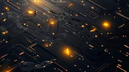 Poster - Close-up of an intricate electronic circuit board, showcasing a sleek black computer motherboard. A minimalist AI and ML technology hardware concept background banner.