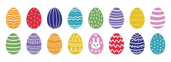 cute cartoon easter egg decorated with dots, stripe, line, ornaments or easter design. doodle colorf